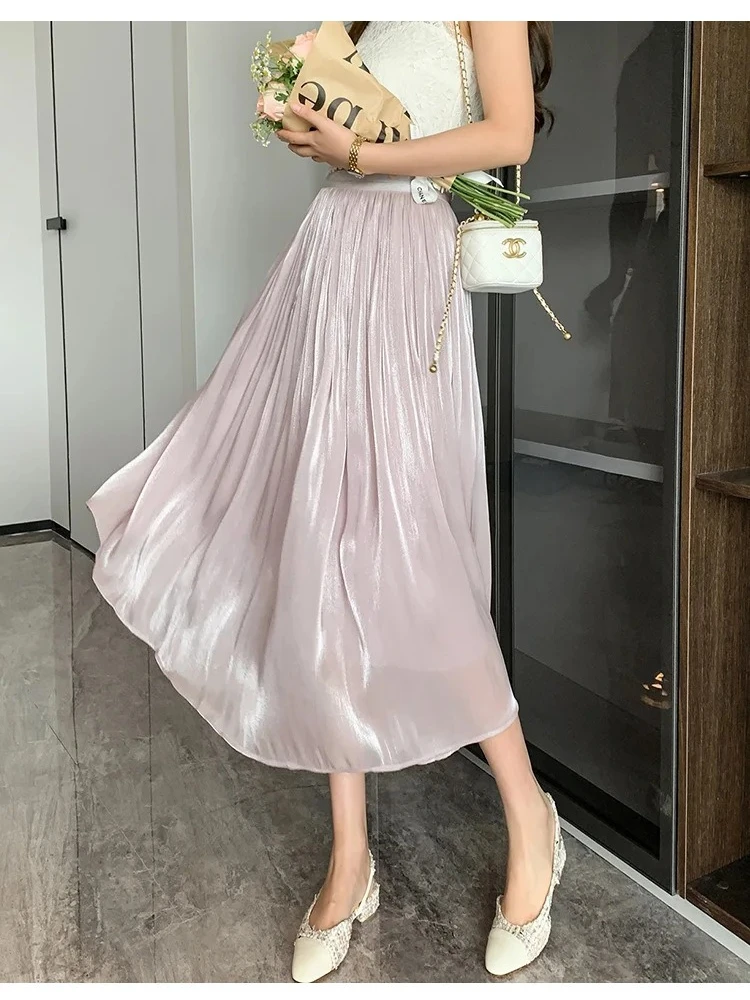 Gonna lunga lucida estiva tinta unita