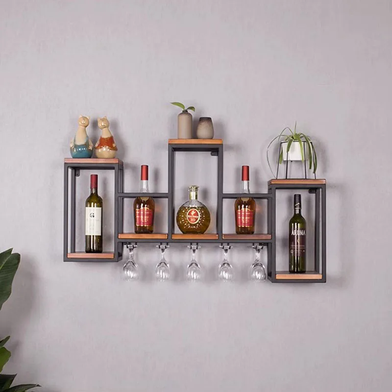 Metal Small Wine Cabinets Liquor Living Room Salon Wooden Wall Mounted Wine Rack Bottle Unique Adega Barzinho Hotel Furniture