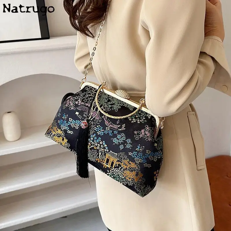 Chinese Style Embroidery Bags For Women Purse And Handbag Flowers Dinner Clutch Hand Bag Ladies Chain Crossbody Shoulder Bag