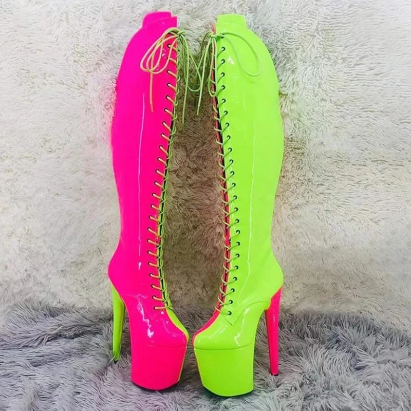 

LAIJIANJINXIA New 20CM/8inches Two color patent upper fashion lady High Heel platform Pole Dance boots