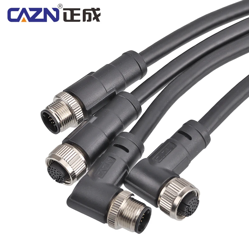 M14 Shielded Overmolded Plug Male Female Straight Angled 18 Pin 1/2/5m PVC IP67 for Signal Transmission & Industrial Networks