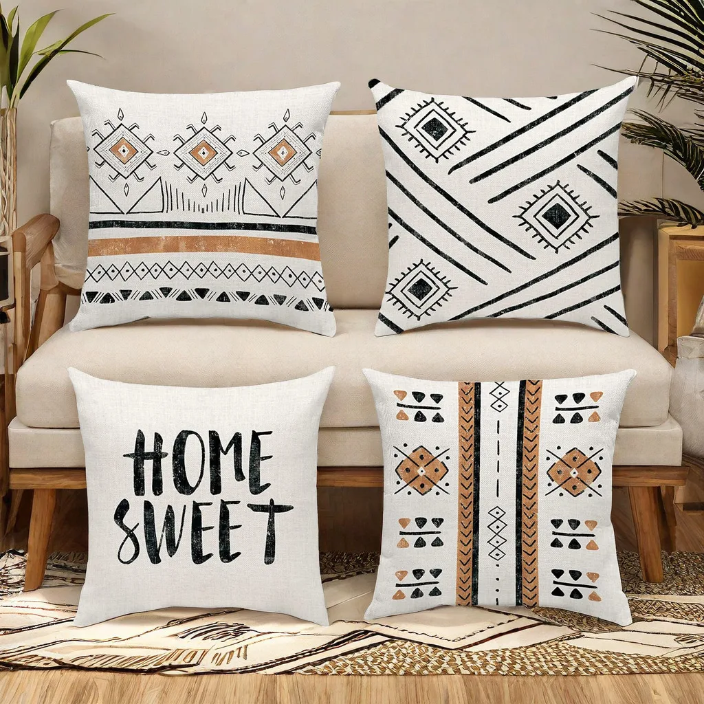 

Creative Design Pillow Case Linen Pillow Cover Bedroom Pillow Cushion Special Sofa Cushion Home Decoration 45*45cm 4 Piece Set