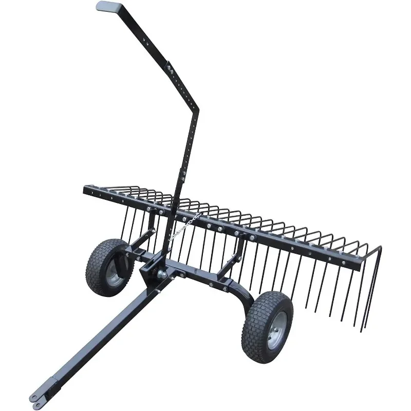 

home.Yard Tuff 72 Inch Heavy Duty Durable Steel Pine Straw Rake with Wheels, 28 Spring Steel Tines,and Hitch for ATV, UTV, or Tr