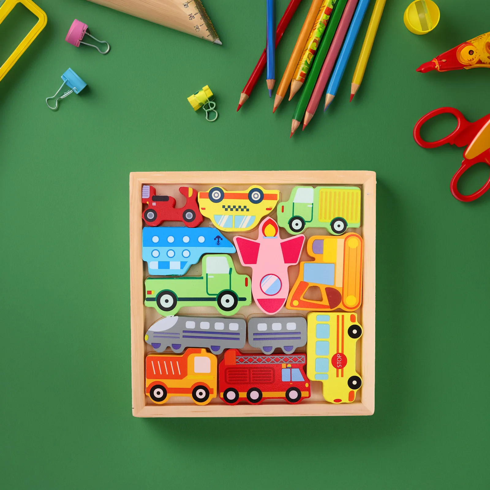 

Набор из 3-х 3D-пазлов: Деревянные машинки для сопоставления, развивающие интеллект и координацию рук и глаз, для детского сада, мультяшные, для малышей