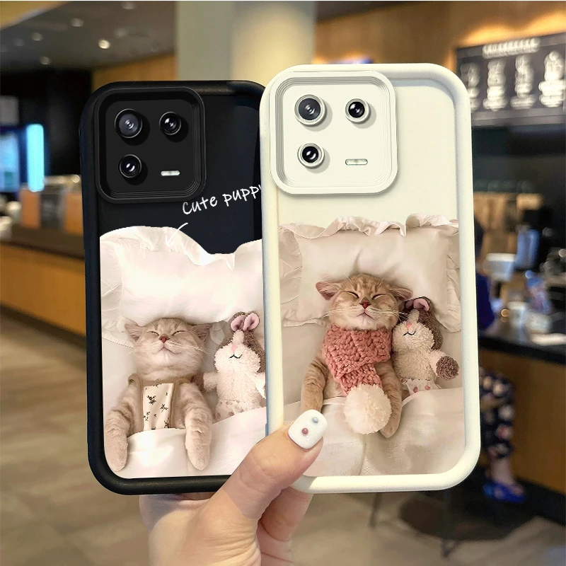 Cute Sleep Cat Phone Soft Case For XiaoMi 15 Pro Case 14 13 12 11T Pro 13 12 11 Lite Poco F6 F5 X5 X3 Pro Shockproof Cover Funda