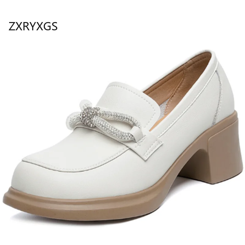 

ZXRYXGS British Style Women Genuine Leather Shoes High Heels 2025 Autumn Large Size Shoes Woman Office Work Banquet Shoes Tide