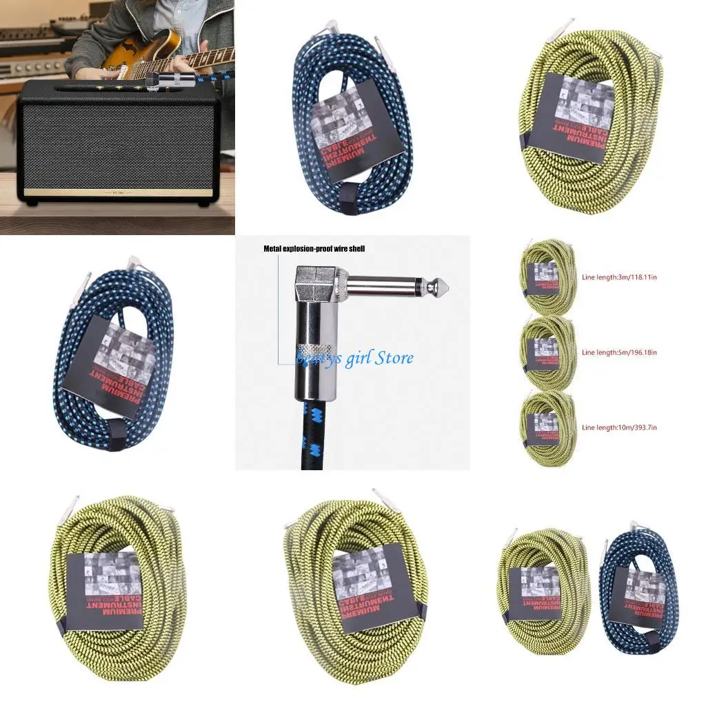 

C7AB Electric Guitar Cord with L Shaped Metal Plugs Coppers Conductors Patches Cable for Mixers And Keyboards