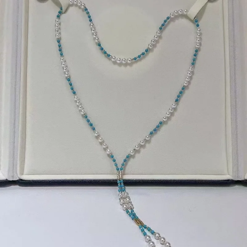 

SGARIT Bohemia Short Choker Chain Really Natural Freshwater Pearls Handmade Strand Beaded Turquoise Lariat Necklace for Women