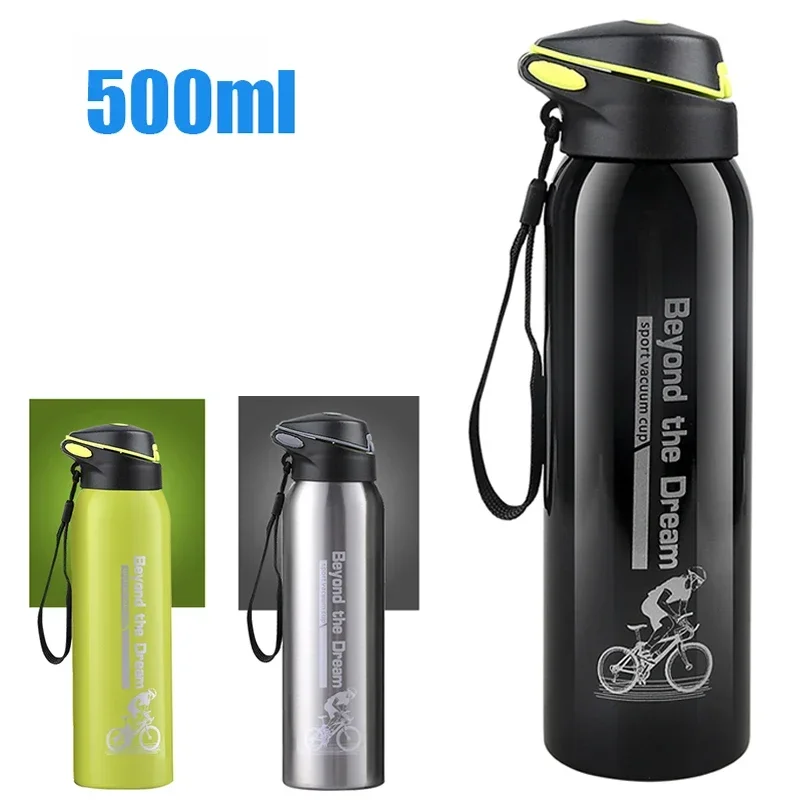 

500ml Bike Water Bottle Stainless Steel Drink Flask Cup Outdoor Sport Running Mountain Cycling Warm-Keeping Bicycle Kettle