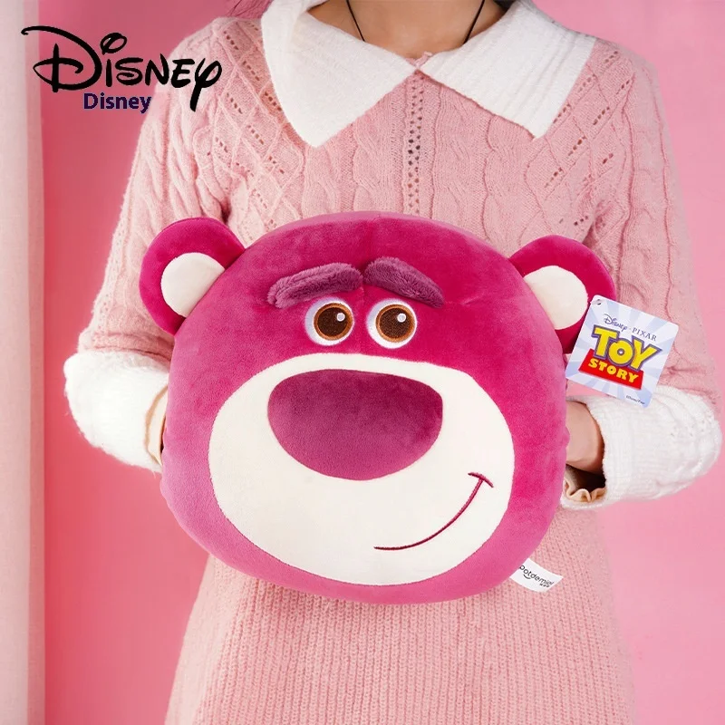 Miniso Disney Cute Strawberry Bear Throw Pillow Toy Story Winter Plush Hand Warmer Cartoon Doll Children'S Birthday Gift