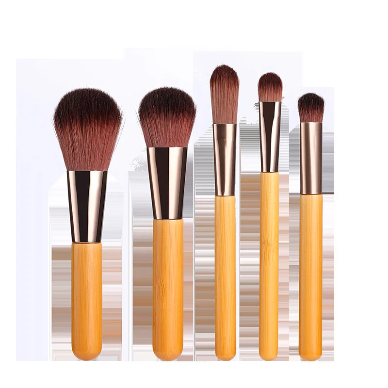 

5-Piece Bamboo Bing Set Mini Makeup Brushes with Paper Box Packaging And Printed Instruction Manual