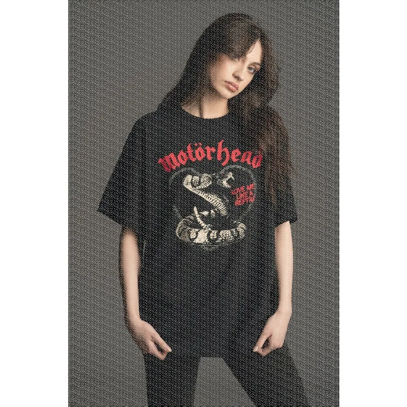 Vintage Hard Rock Style Coiled Snake Heart Outline Red Rough Letter Slogan Graphic Loose Womens Tops