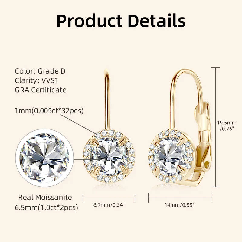 IOGOU D1.08CT VVS1 Moissanite Diamond Clip Earrings for Women 100% 925 Sterling Silver Classic Luxury Engagement Fine Jewelry