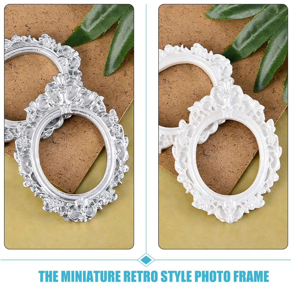 

5pcs Home Decor Picture Frame Set Resin Vintage Miniature Photo Frames For Diy Crafts Retro Table Display Small Oval Frames