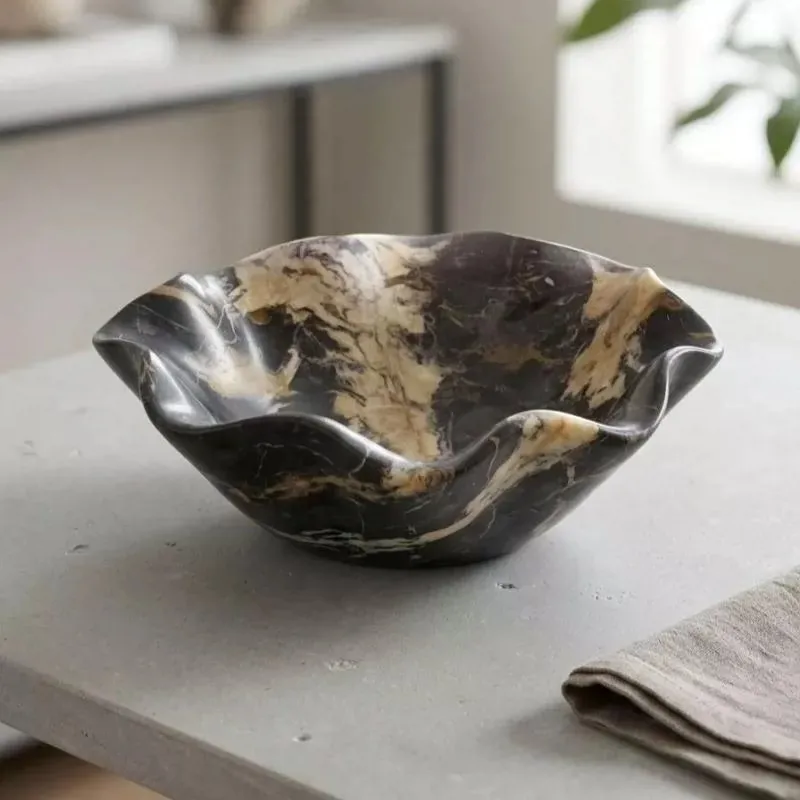 Modern Minimalist Natural Marble Hand‑Made Fruit Tray Desktop Storage Plate Decor Ornament For Dining Room Living Room Show Home