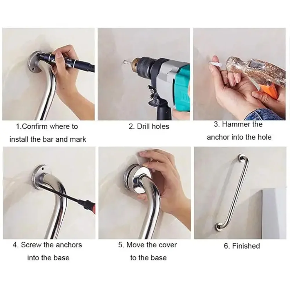 16 Inch Shower Grab Bar,Black Shower Handle,Bathroom Balance Bar,Safety Hand Rail Support Bar for Handicap Elderly Injury