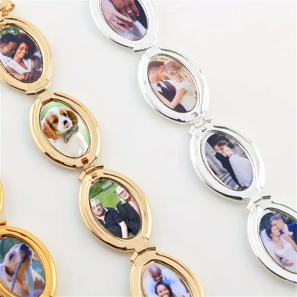 Jewelry Fashion Album Box Necklaces Memory Necklace 4 Photo Pendant Photo Frame Oval Locket Memory Floating Locket Necklace