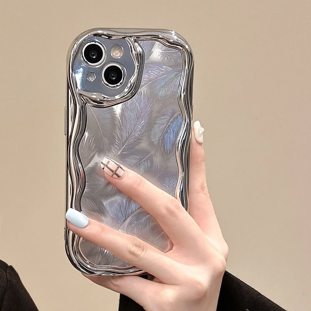 فاخر حلم الليزر التدرج ريشة نمط جراب هاتف آيفون 15 14 13 12 11 برو ماكس XS XR X 7 8 زائد عدسة الغطاء الواقي