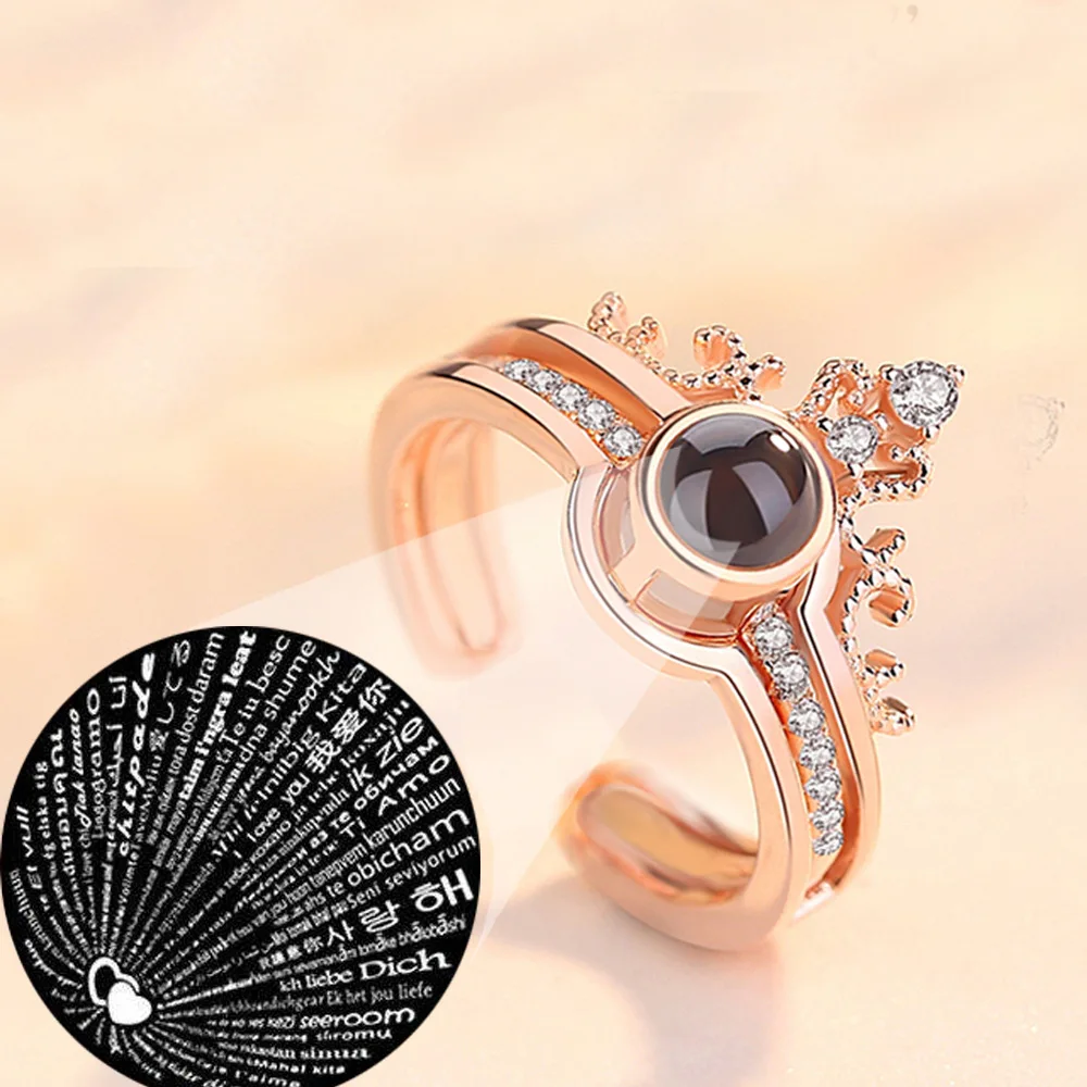 Luxury Female Bridal Wedding Ring Set Fashion I Love You 100 Languages Projection Ring Love Romantic Memory Lovers Ring Jewelry