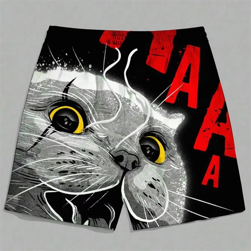Men's Cat Pattern Beach Short 3D Print Funny Animal Fashion Swimming Shorts Summer Casusal Vacation Sport Quick Dry Men Trunks