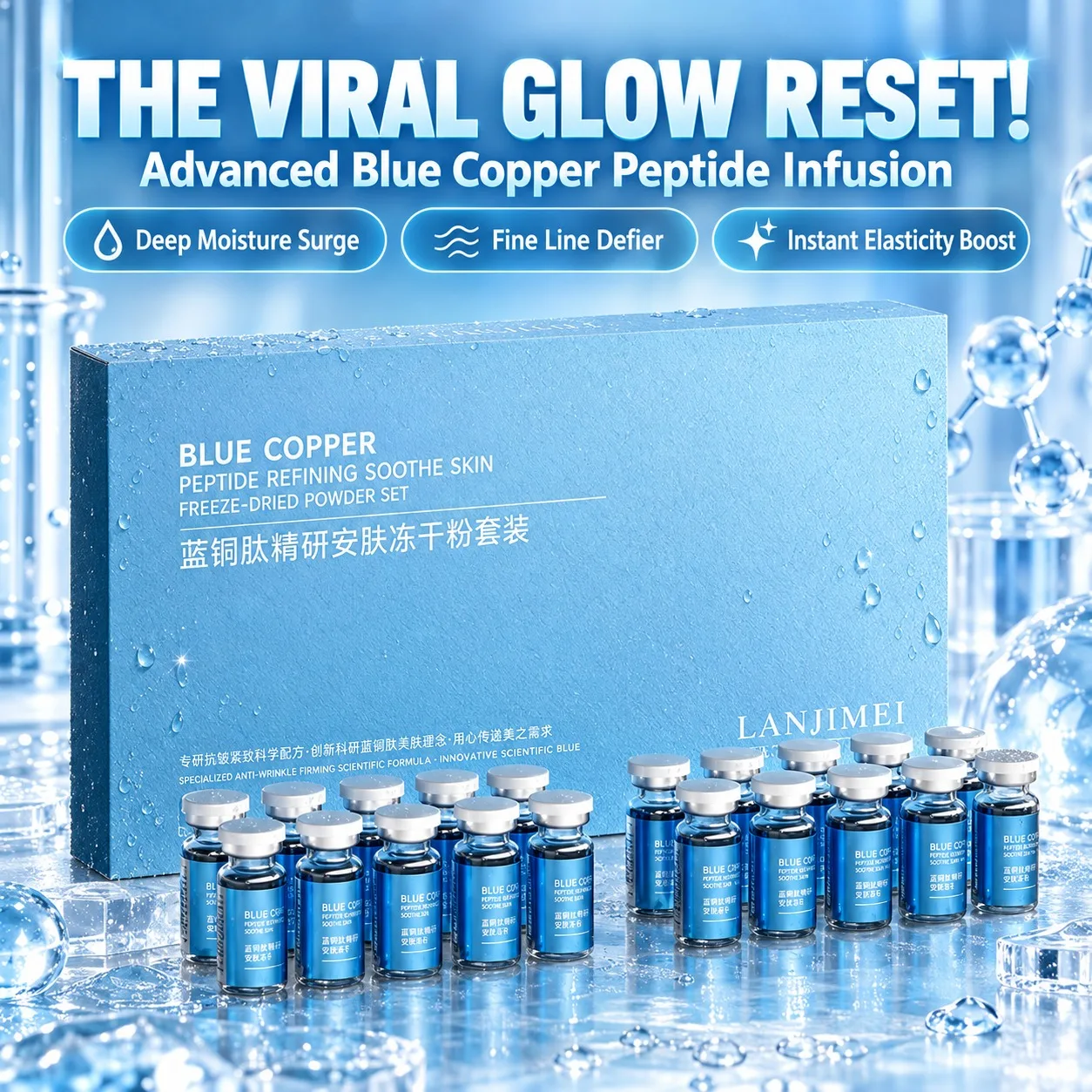 Blue Copper Peptide Freeze-dried Powder Set Oligopeptide Anti Wrinkle Essence Shrink Pores Acne Care Skin Care Serum 20pcs Women