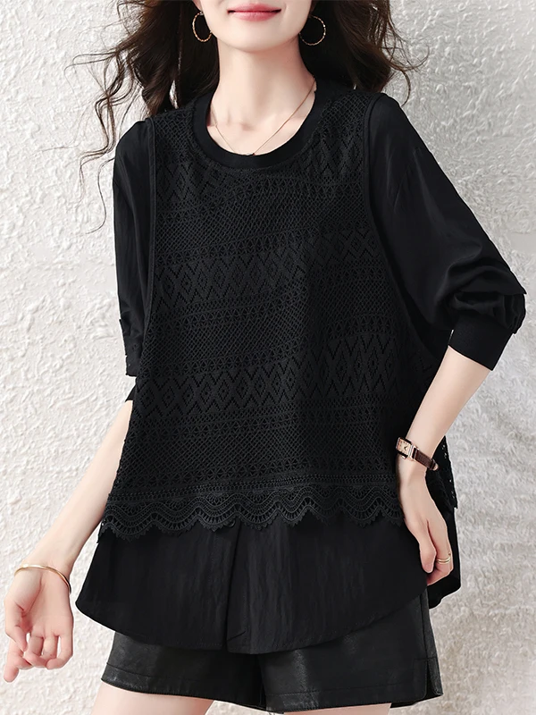 High-End Women's Comfortable Skin-Friendly Slimming Trendy Autumn Top plus Size Simple Versatile Meat Concealing Upper Body
