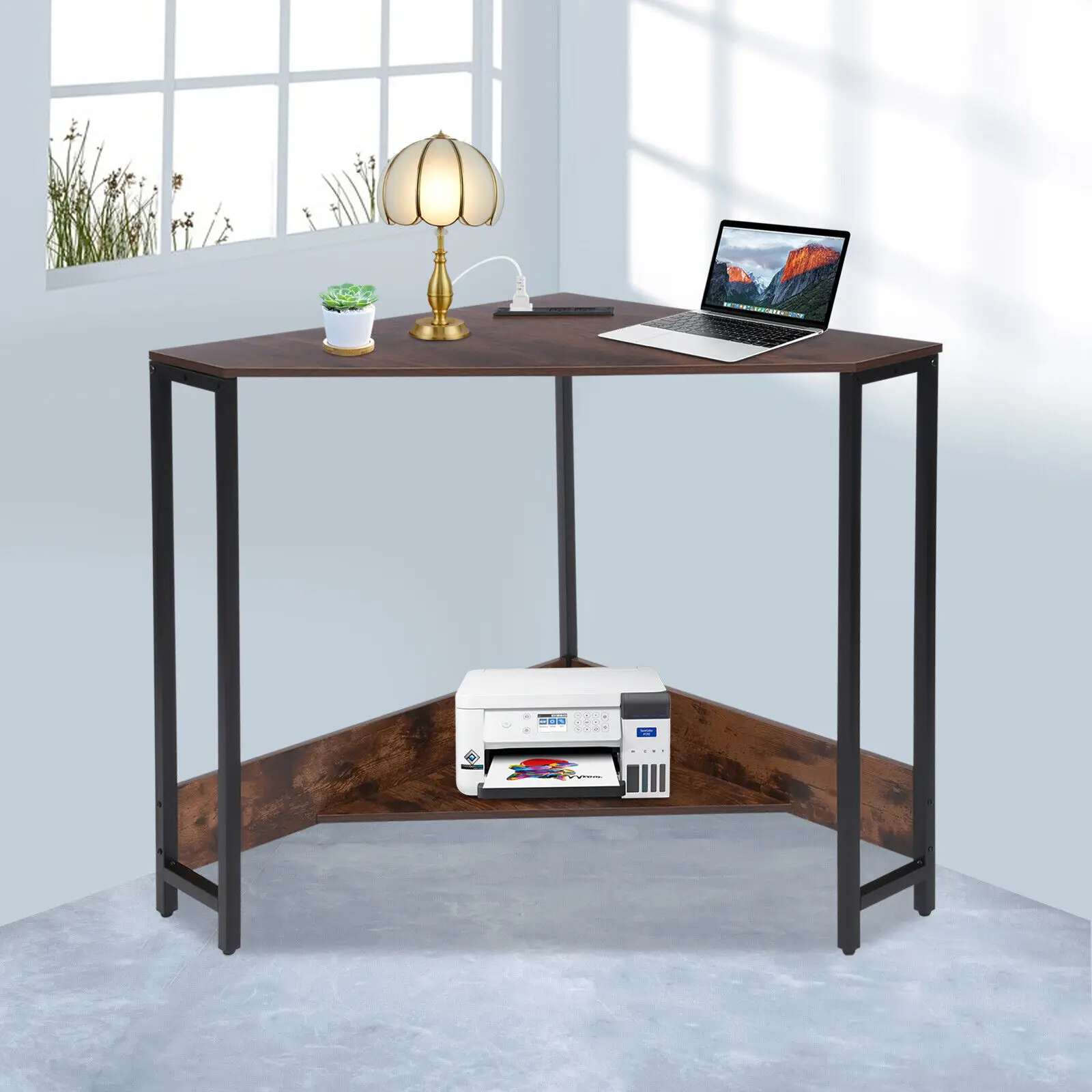 Corner Desk Small Computer Desk with Outlets Home Office Desk Desktop Work Place