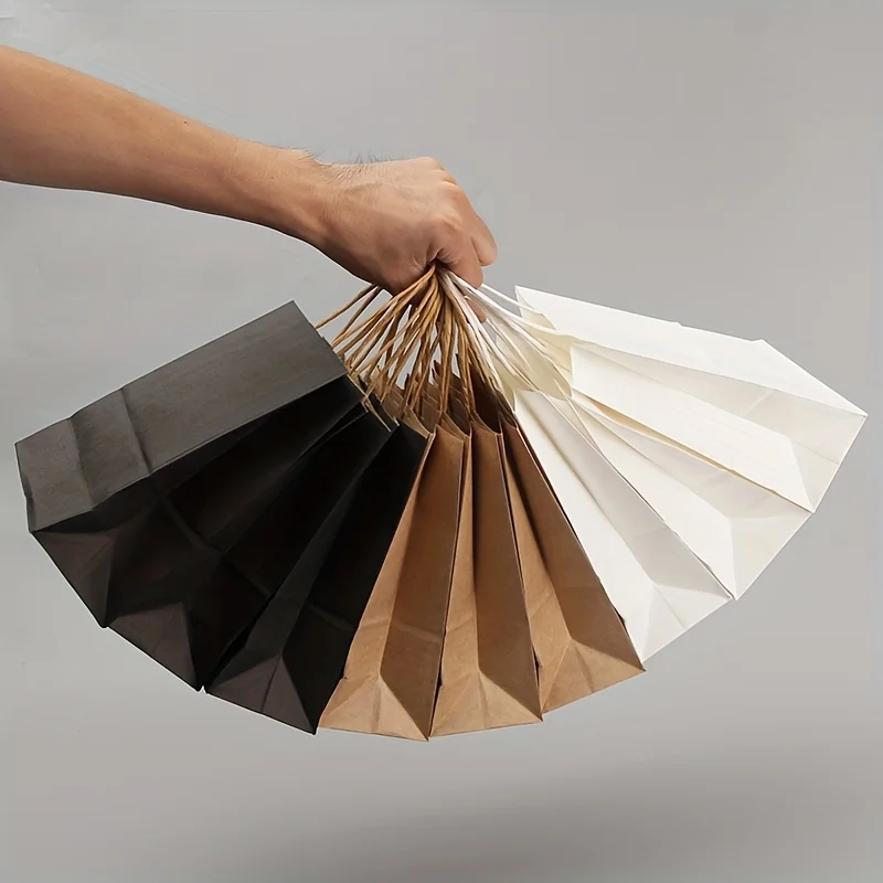 30 Stück faltbare Kraftpapiertüten mit gewebten Griffen, umweltfreundlich, zum Einkaufen, Geschenk, Party, Hochzeit, Einzelhandel, Verpackung, langlebige Tragetaschen