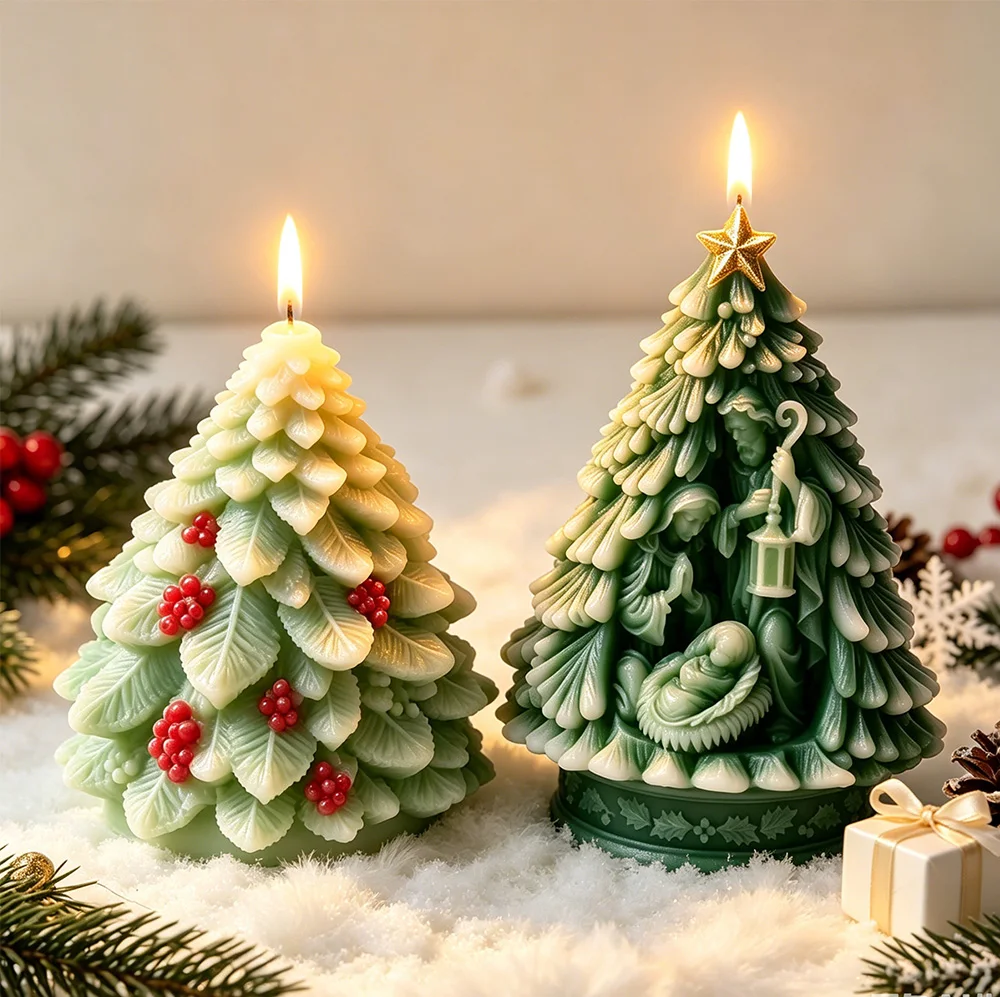 Silikonform „Heilige Familie mit drei Bäumen“, Weihnachtsbaum-Silikonform für Kerzen und Gips, Heimdekoration, Geschenk – Detail 4