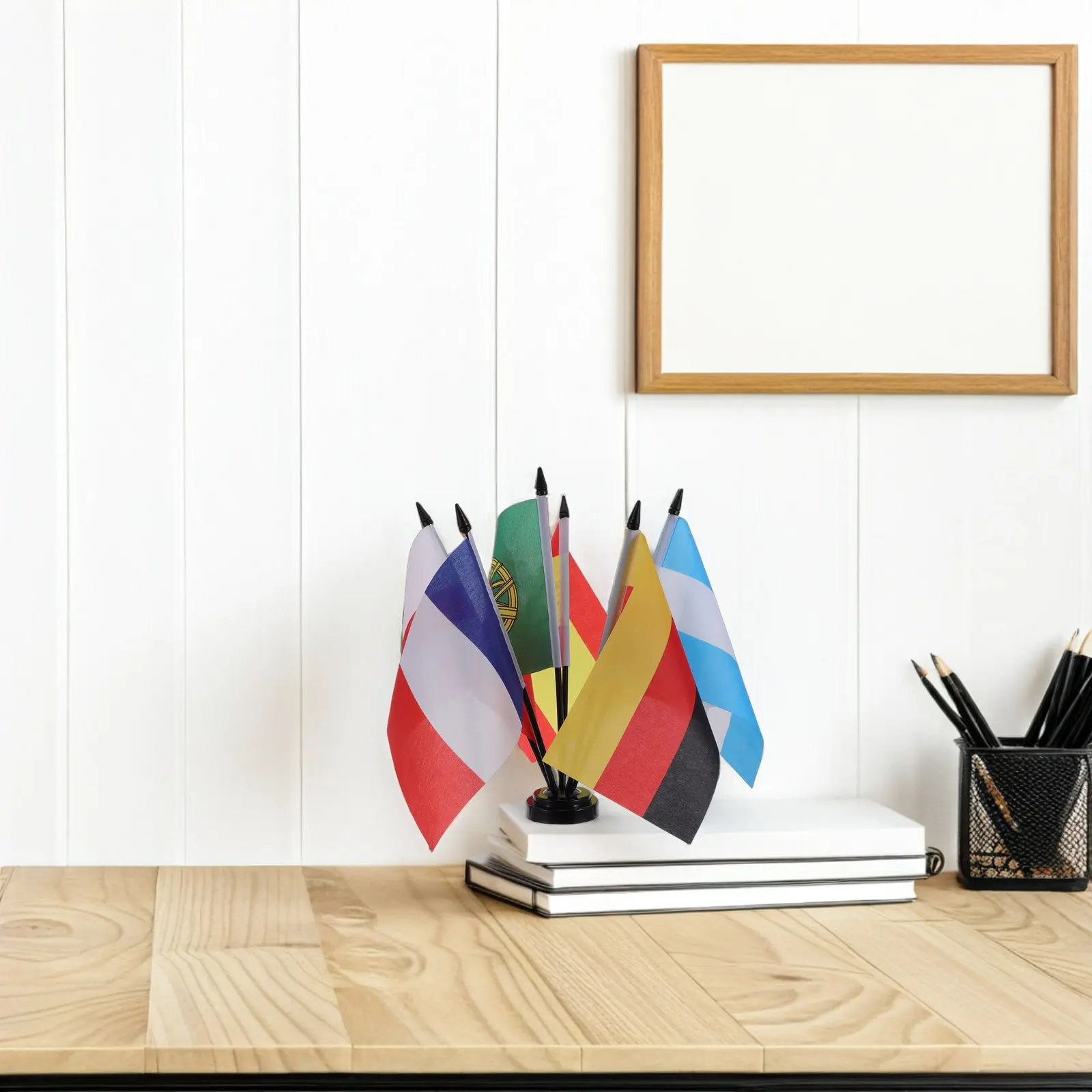 1Set World Flag Desk Set Mini Flags Spain France Portugal England Argentina Germany Stable Stand Base Table Decorations Sports