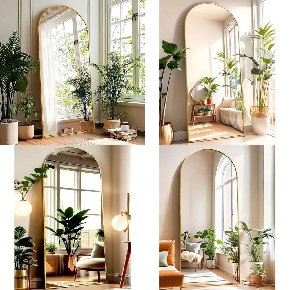 

Full-Length Gold Arched Floor Mirror - Tall Leaner Standing Mirror for Bedroom, Living Room, Dressing Area