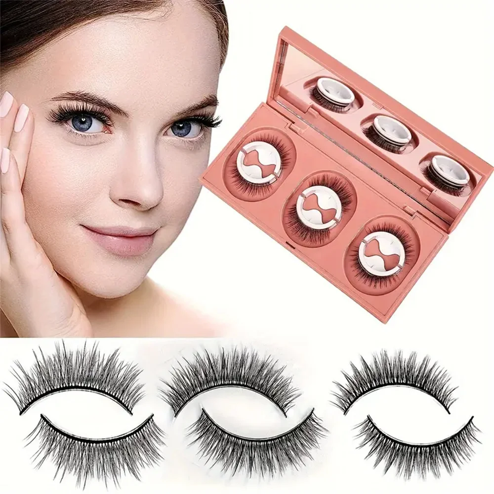 3 Pairs of Reusable False Eyelashes, Self-Adhesive Lashes That Don't Require Eyeliner or Glue and Are Easy to Wear