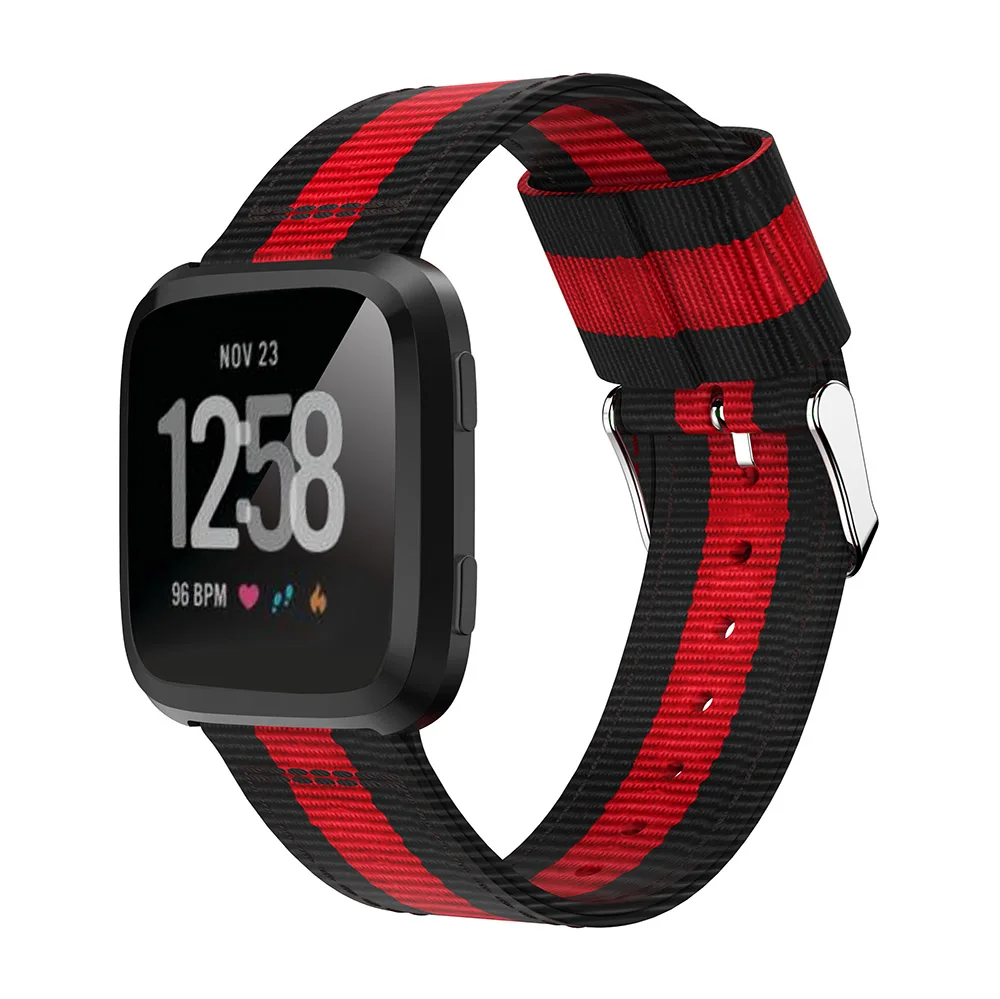 Fitbit Versa 用調節可能な織ナイロン交換用時計ストラップ - ブラック / レッド
