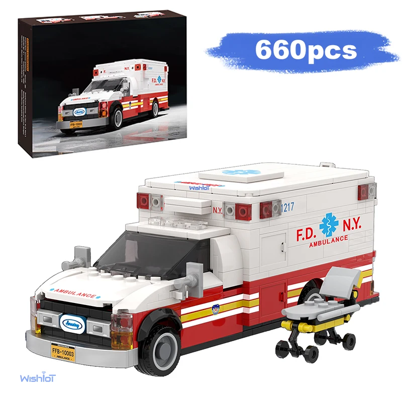 نموذج إسعاف أمريكي 660 قطعة مكعبات بناء تكنولوجيا وحدات الجسيمات الصغيرة هدايا العيد للأطفال تجميع الألعاب البدلة #1