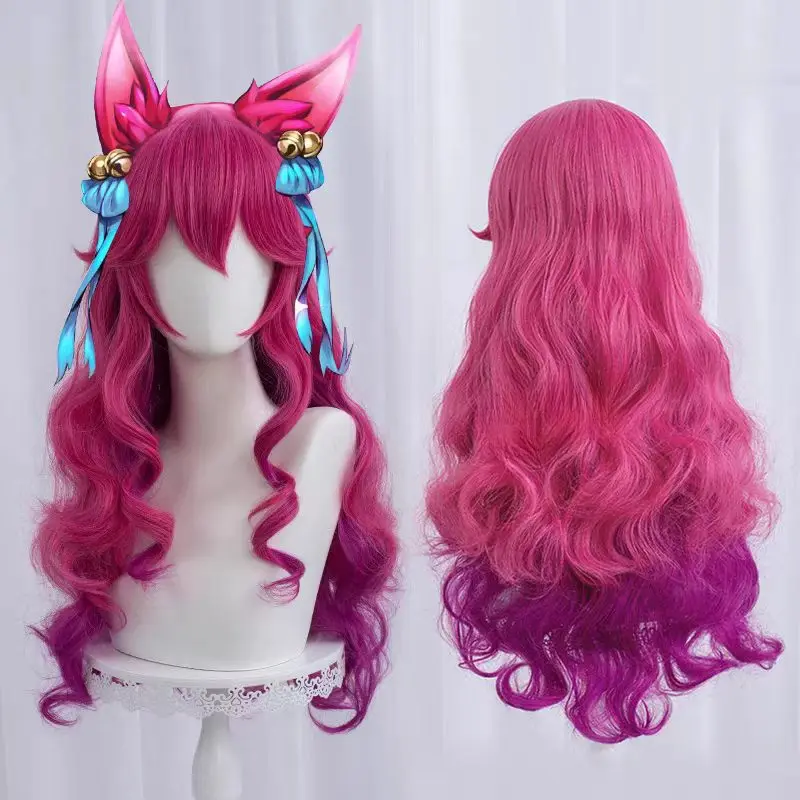 Anime Cosplay Wig Matte High Temperature Silk Pink Purple Gradient Long Curly Wig with Wig Cap for Halloween Comic Con Role Play