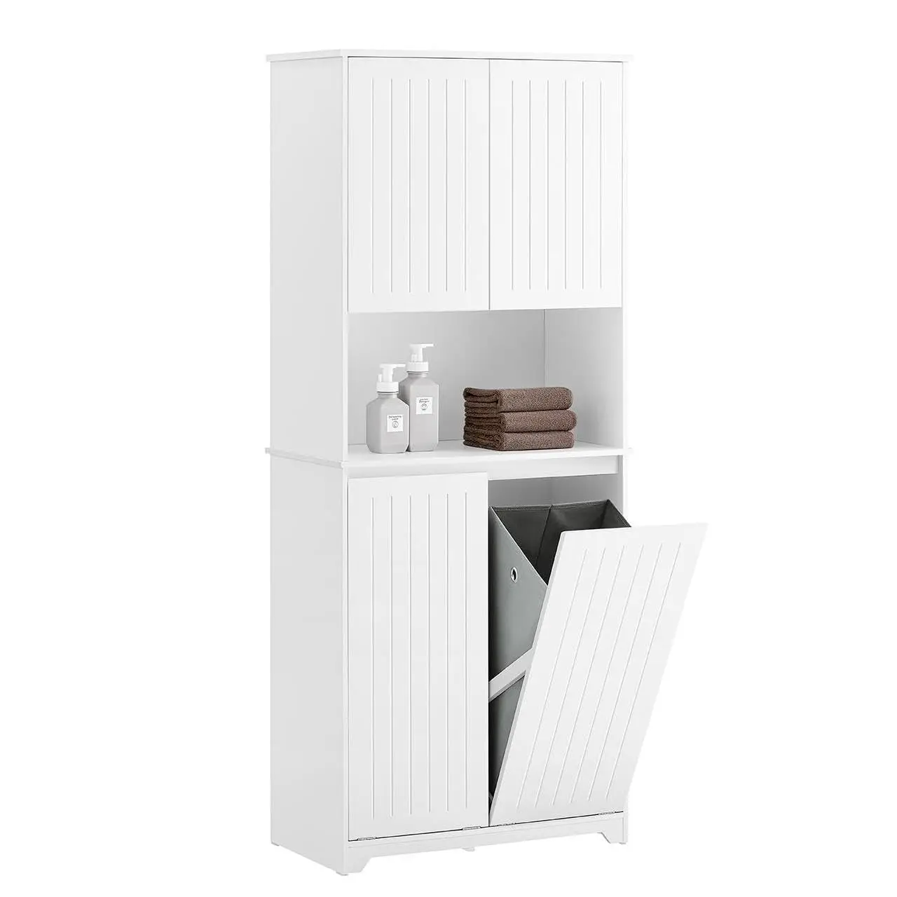 Double Tilt Out Laundry Hamper Cabinet, 27.6x14.6x36.9in White, Customized