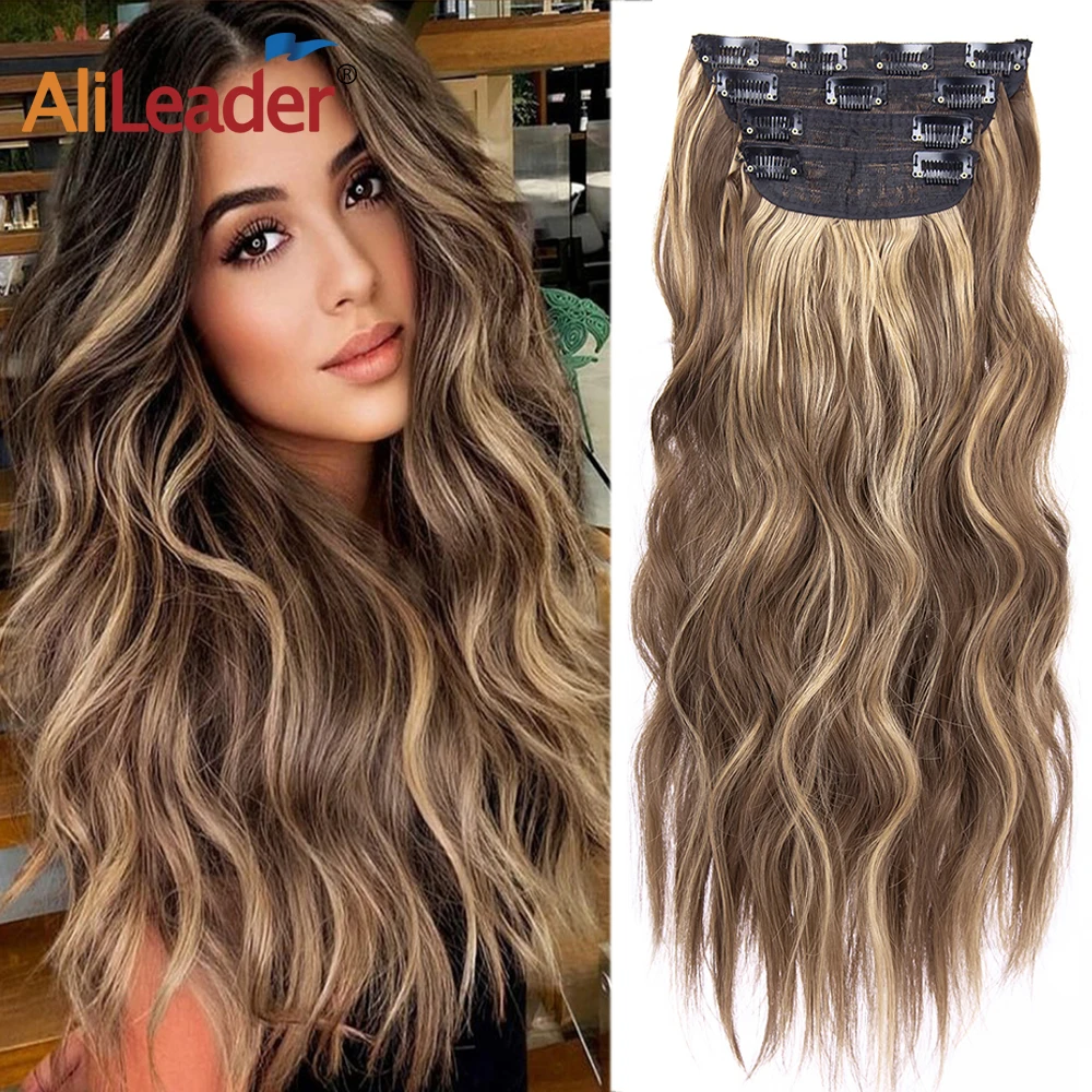 Alileader 20 natural natural natural loira cor extensão do cabelo sintético de alta temperatura fibra lindo corpo onda ligeiramente encaracolado