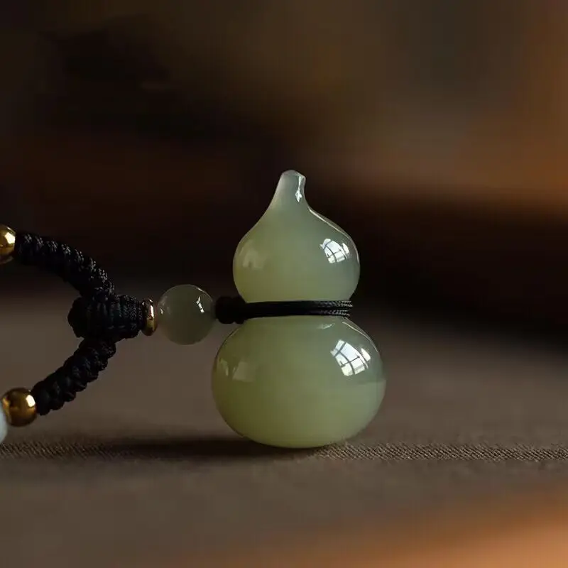 Natural Hetian Jade Clear Water Fortune Blessing Pendant Sweater Necklace High Grade Jade Niche Couple Style Jewelry