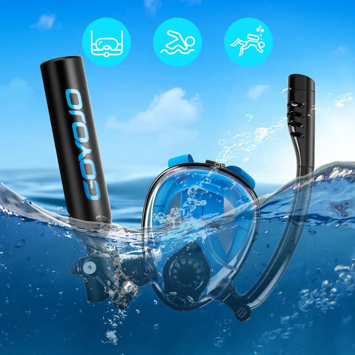 GOYOJO Mini Scuba Tank & Full-Face Snorkel Mask Combo, 0.5L for 5-8 Min Underwater Breathing