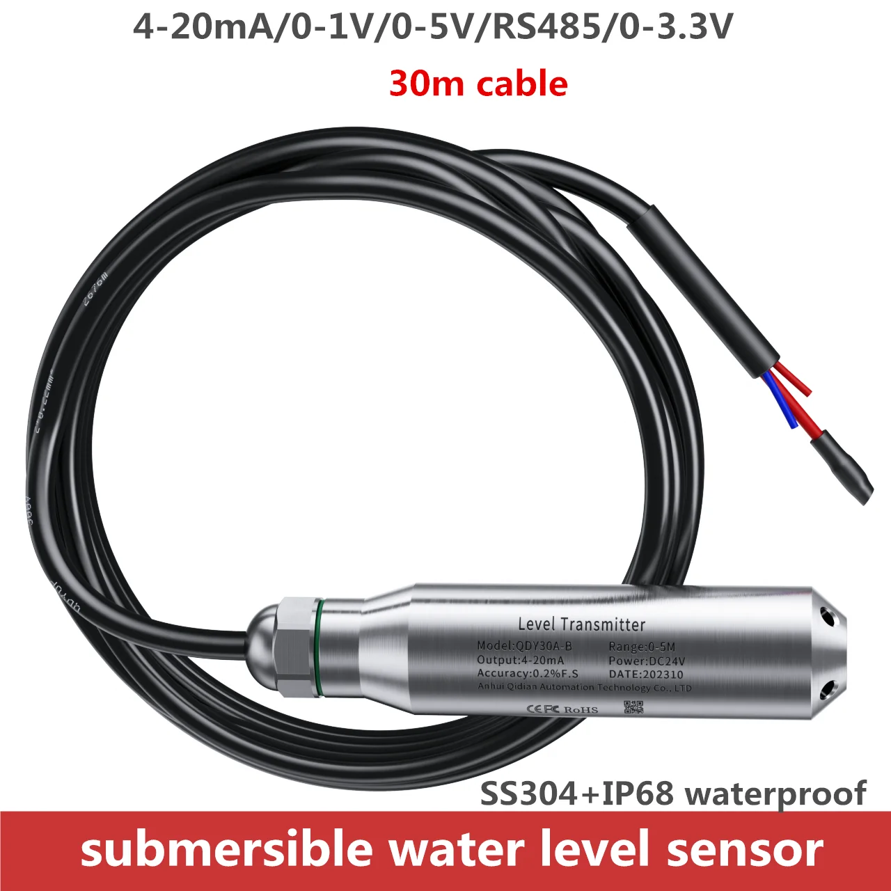 

Hydrostatic Water Level Transducer 0-5V 0-10V RS485 Sensor 30m cable 5M 10M Liquid Level Transmitter fuel oil gas Sensor