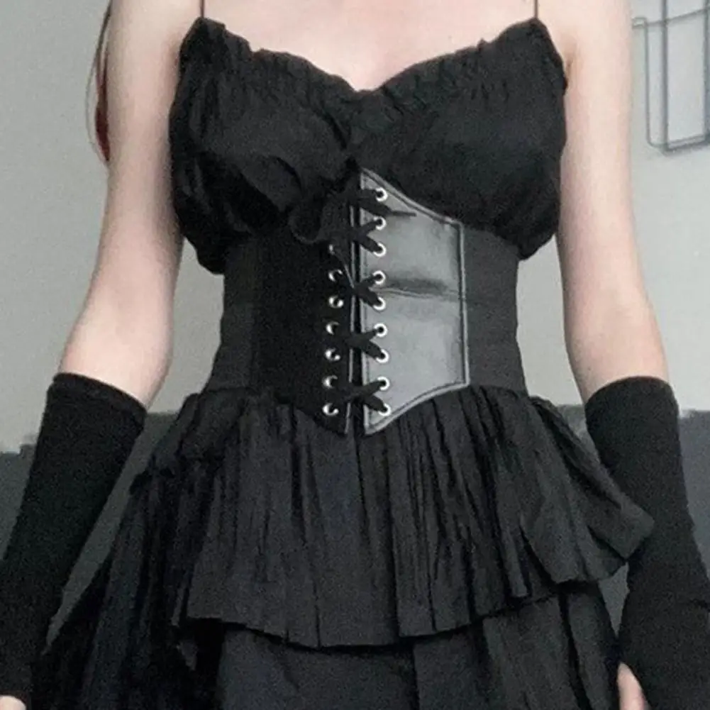 Women Corset Belts Lace-up Wide Elastic Waist Belt Faux Leather Slimming Body Waistband Dress Shirt Corset Female Cummerbunds