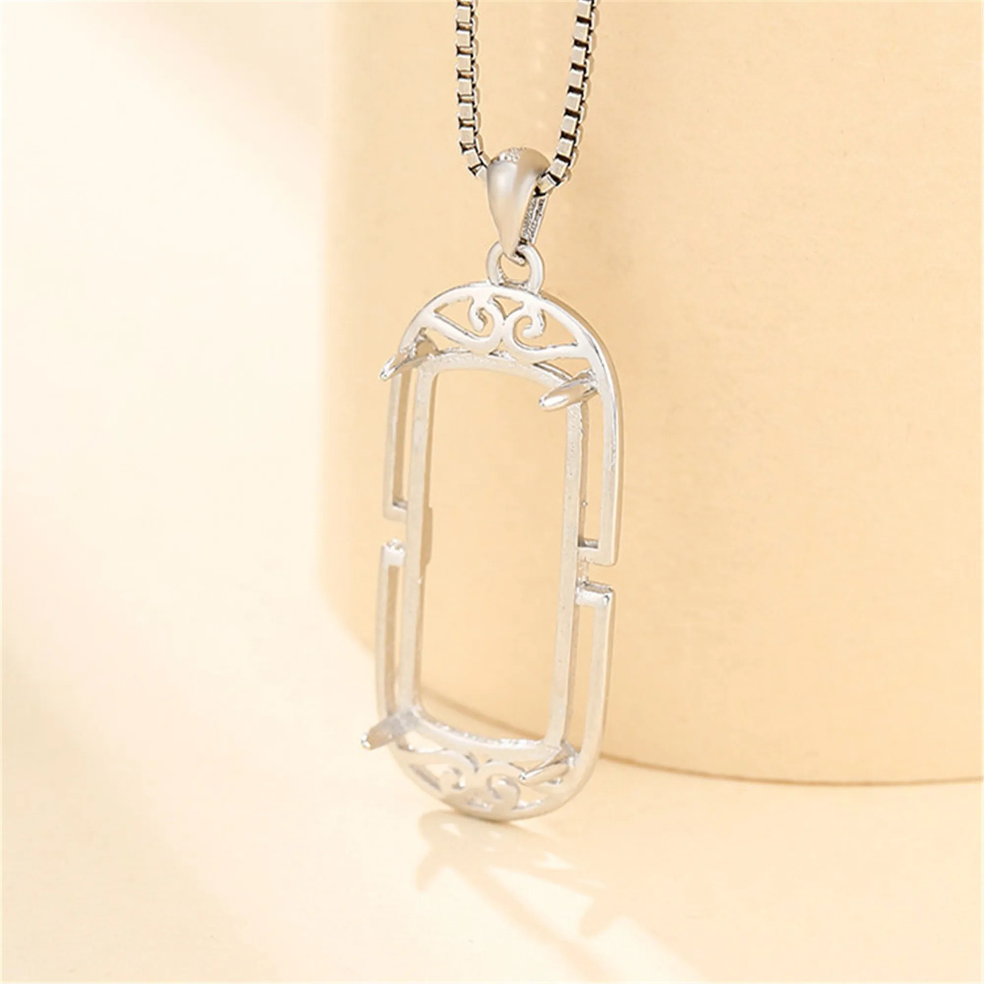 925 Silver Pendant Setting for 9x19mm Rectangle Cabochons Sterling Silver Pendant Blank SP0049