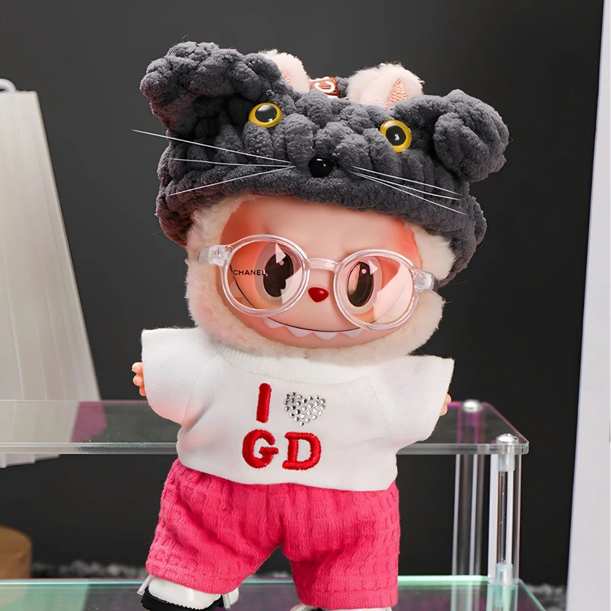 

Для детской одежды labubu 17 см GD G Dragon в одном стиле, концертный зуа, повязка на голову с котом, комплект шляпы, серая милая шляпа с котом, одевается для вашей куклы, подарок