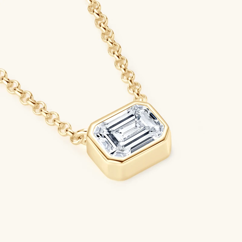 14k Gold Plated 1.0CT Emerald Cut D Color Moissanite Pendant Necklace 925 Soild Silver Adjustable Chain for Women Jewelry Gift