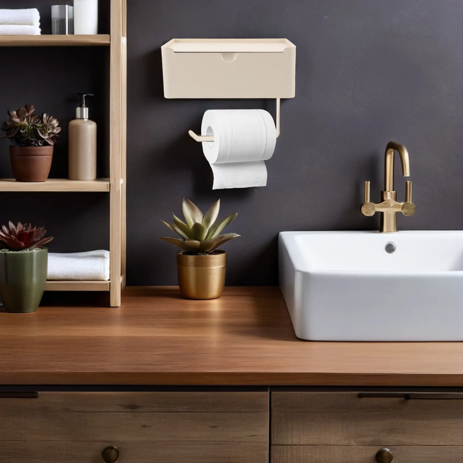 Waterproof Bathroom Wall-Mounted Foldable Garbage Bag Holder No-Drill Toilet Paper Holder Space-Saving Tissue Organizer Rack