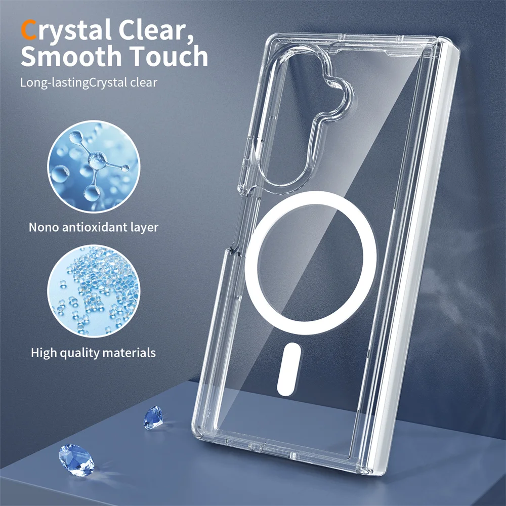 For MagSafe Transparent Flip Hinged Phone Case for Samsung Galaxy Z Fold 8 Ultra Wireless Charging Acrylic Protection Back Cover