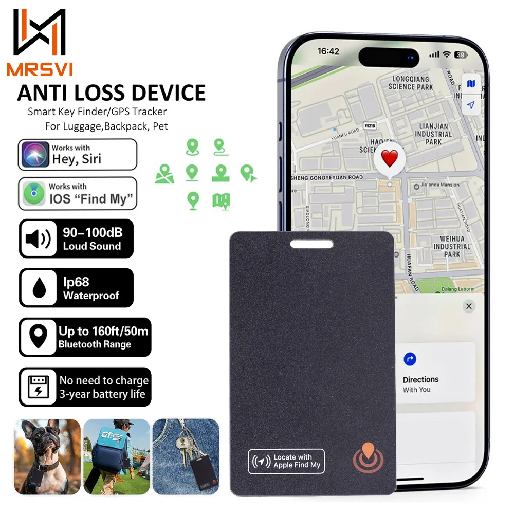 

MRSVI Slim Bluetooth Item Finder Tracker Wallet Tracking Card Compatible with Find My (iOS Only) IP68 Waterproof for Luggage