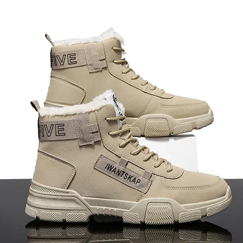 

Ankle boots men snow boots winter warm Lace-up men shoes fashion flock plush winter boots men shoe plus size shoes Khaki PU517