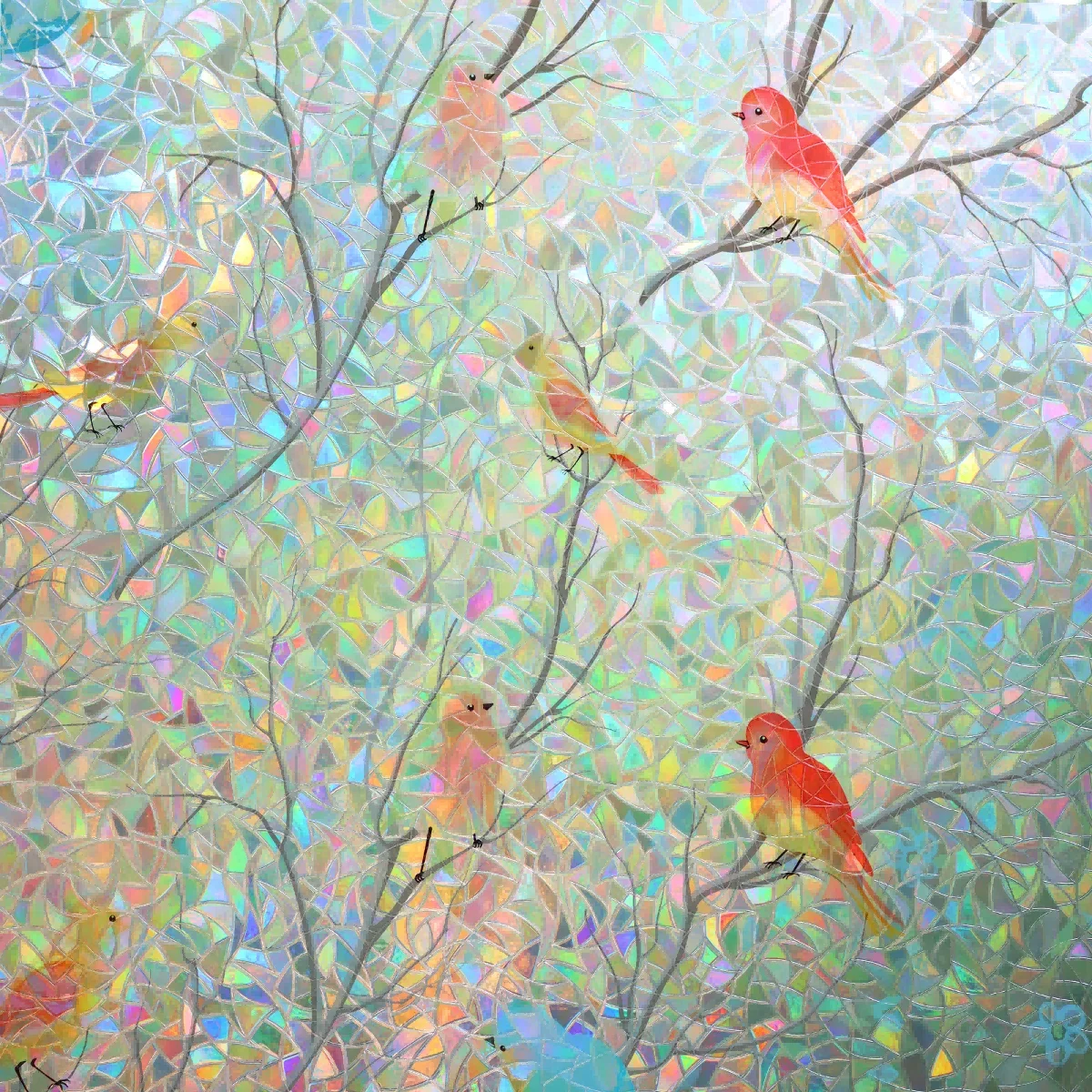 Rainbow Window Privacy Film,Hummingbirds Stained Glass Window Privacy Film and Stained Glass Window Stickers