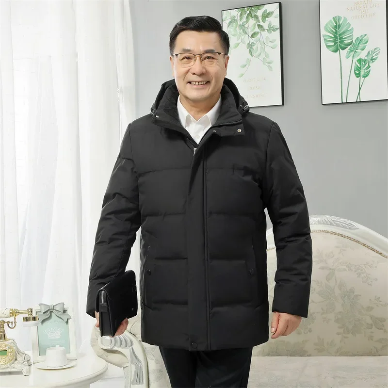

2025 Men's New Down Jacket Men's Middle-Aged Dad's Casual Thickened Warm Hooded Jacket Men's Winter High Quality Outerwear